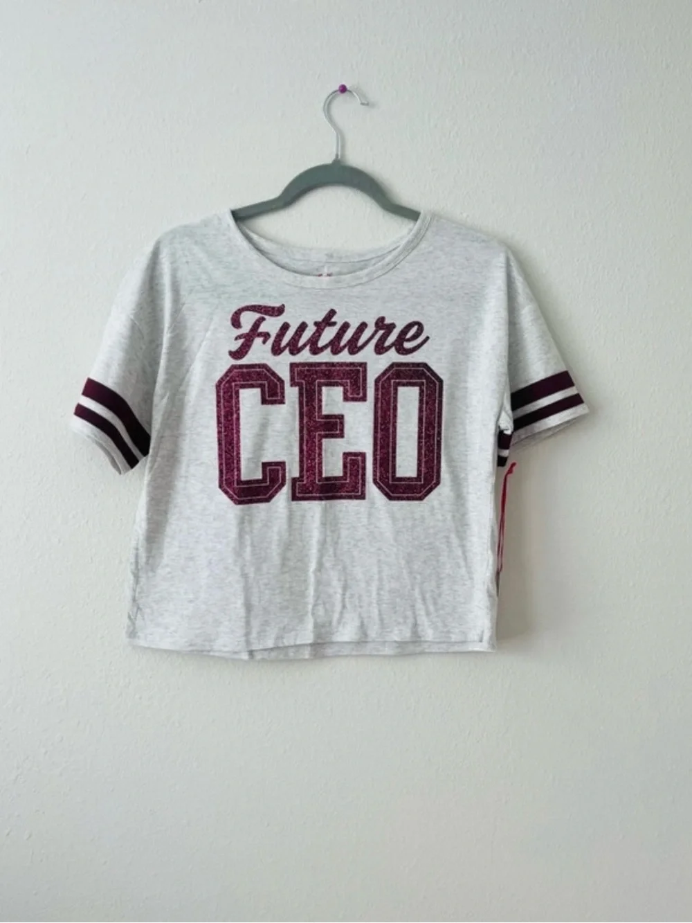 Justice Girls' Gray Tee with Maroon 'Future CEO' Graphic